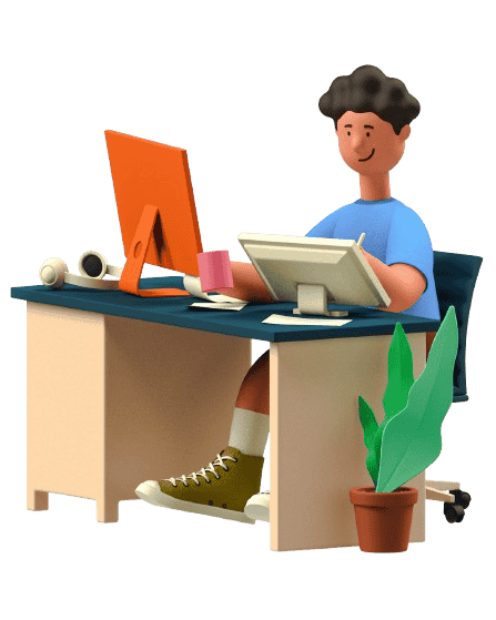 Cartoonish character doing digital marketing